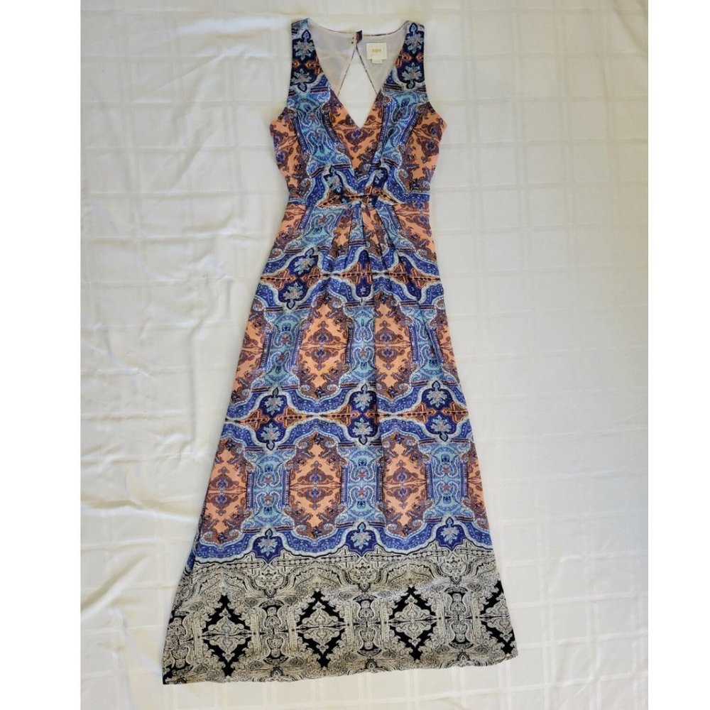 Anthropologie Maeve Medallion Maxi Dress Sz 4 Damask Silk Sleeveless Multi Blue - Picture 3 of 16